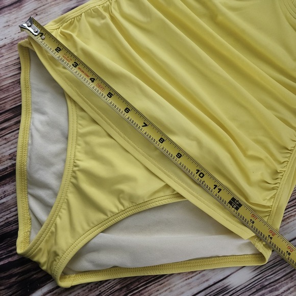 Tommy Bahama Bathing‎ Suit Womens 4 Yellow 1 Pc Ruched Halter Top Slimming PinUp - Picture 7 of 11